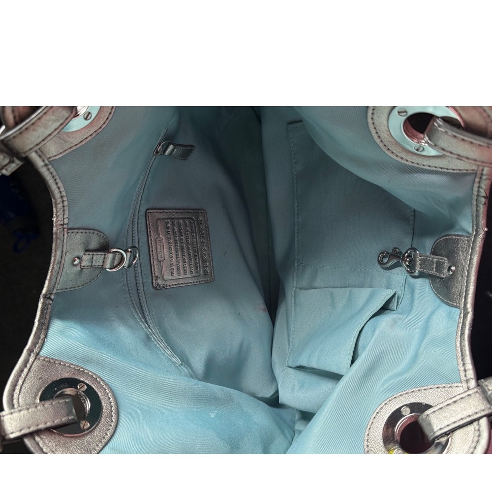 Coach Starfish Beach Canvas Tote Bag Silver Metallic Leather Trim F19212 - Picture 11 of 13